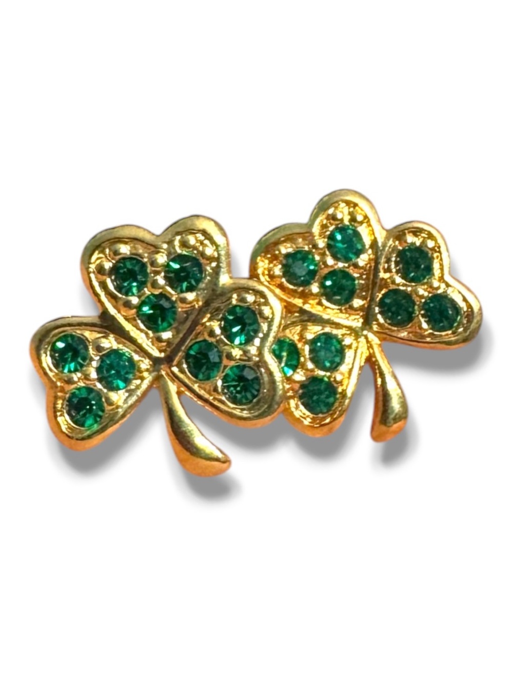 Avon Gold-Tone Shamrock Brooch with Emerald Green Crystals